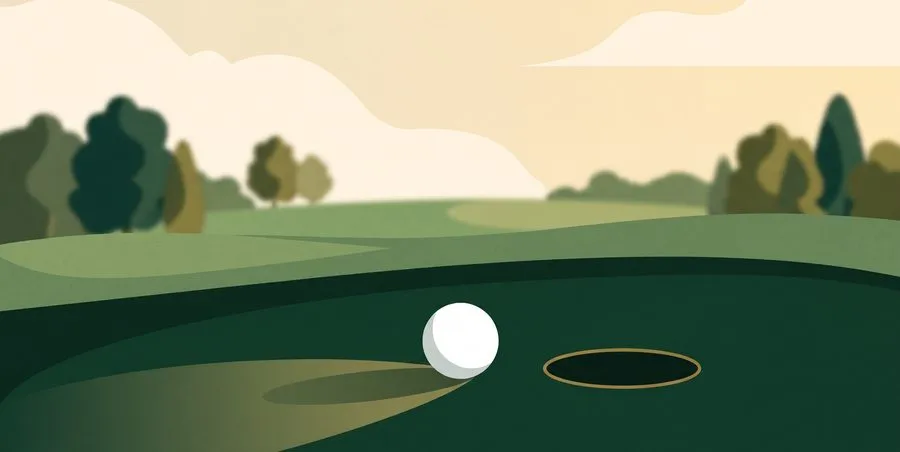 A golf ball rolling toward the hole on a green